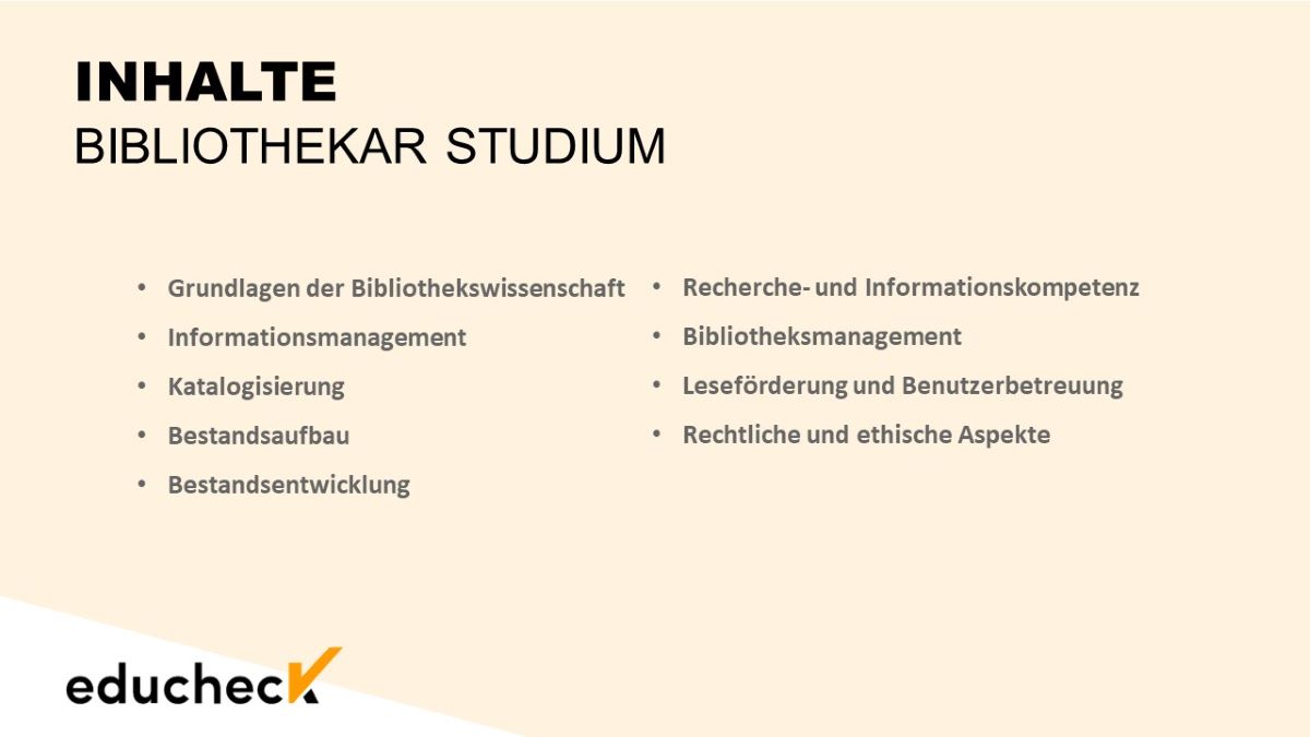 Die Inhalte im Bibliothekar Studium als Übersicht