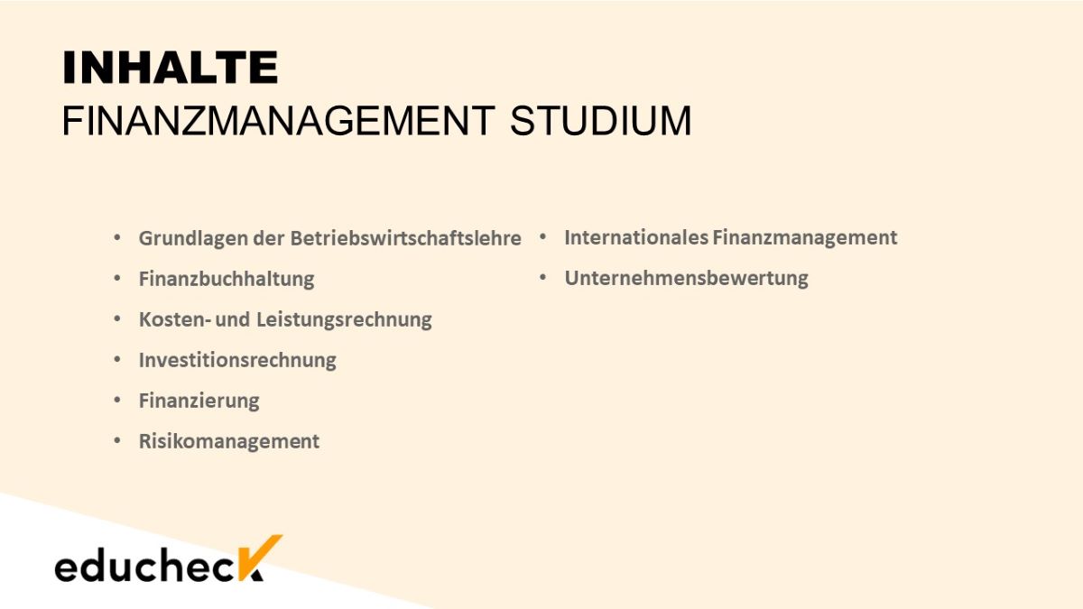 Die Inhalte im Finanzmanagement Studium als Übersicht